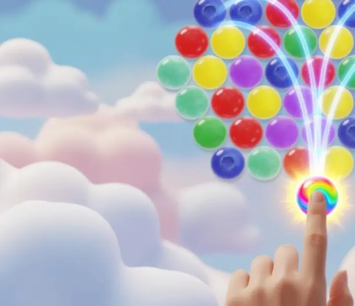 Demo of Sweet Bubble Shooter aiming controls with trajectory preview and bounce shots