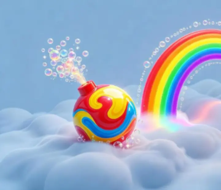 Rainbow and bomb boosters arranged for high-impact clears in Sweet Bubble Shooter