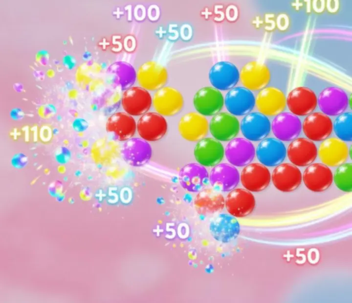 Visual diagram of combo chains and bubble-clearing sequences in Sweet Bubble Shooter