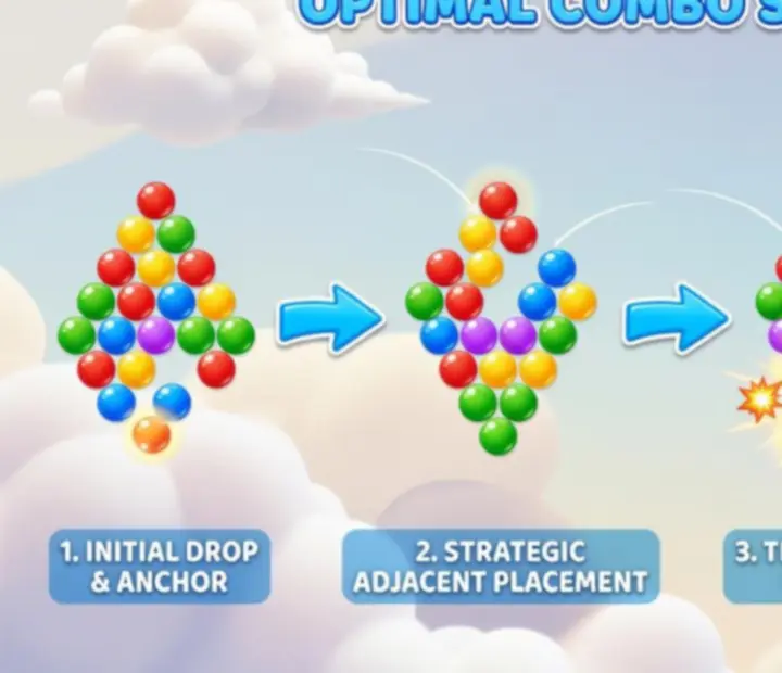 Step-by-step board diagram highlighting how to position bubbles to create future combo opportunities